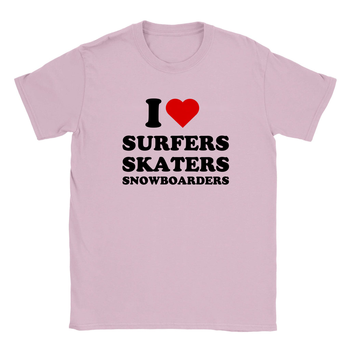 I LOVE SURFERS SKATERS SNOWBOARDERS - BABY TEE – Light Pink