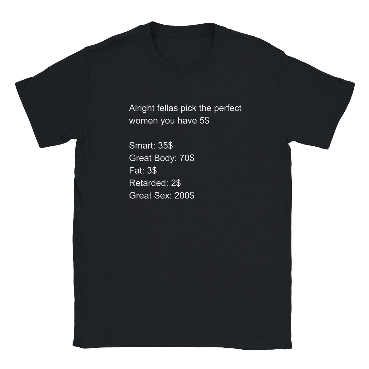 ALRIGHT FELLAS PICK THE PERFECT WOMEN YOU HAVE 5$ - BABY TEE – Black