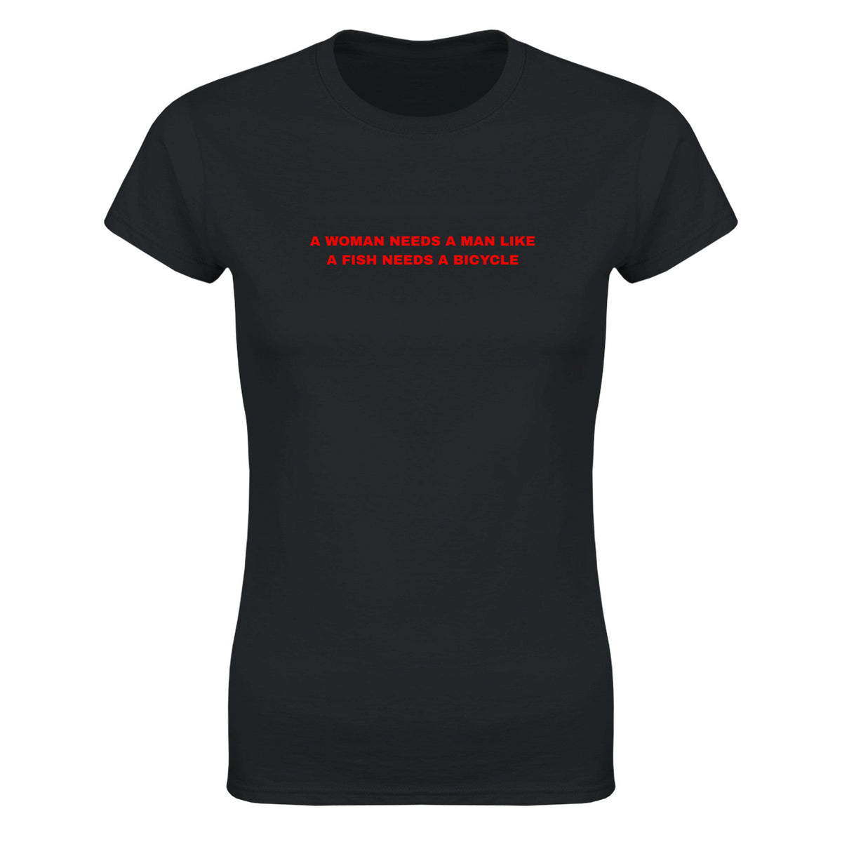 A WOMAN NEEDS A MAN LIKE A FISH NEEDS A BICYCLE - WOMEN'S TEE – Black