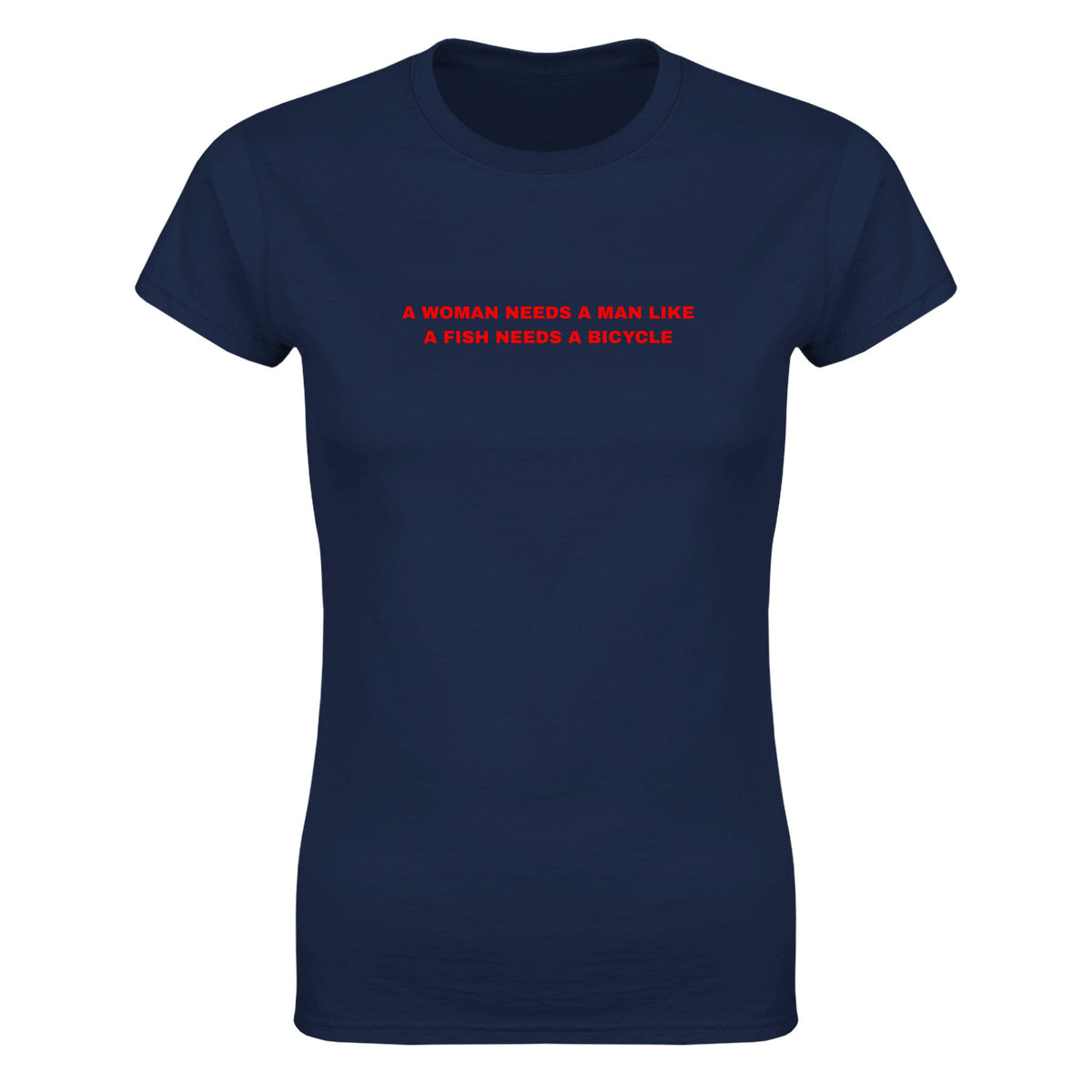 A WOMAN NEEDS A MAN LIKE A FISH NEEDS A BICYCLE - WOMEN'S TEE – Navy