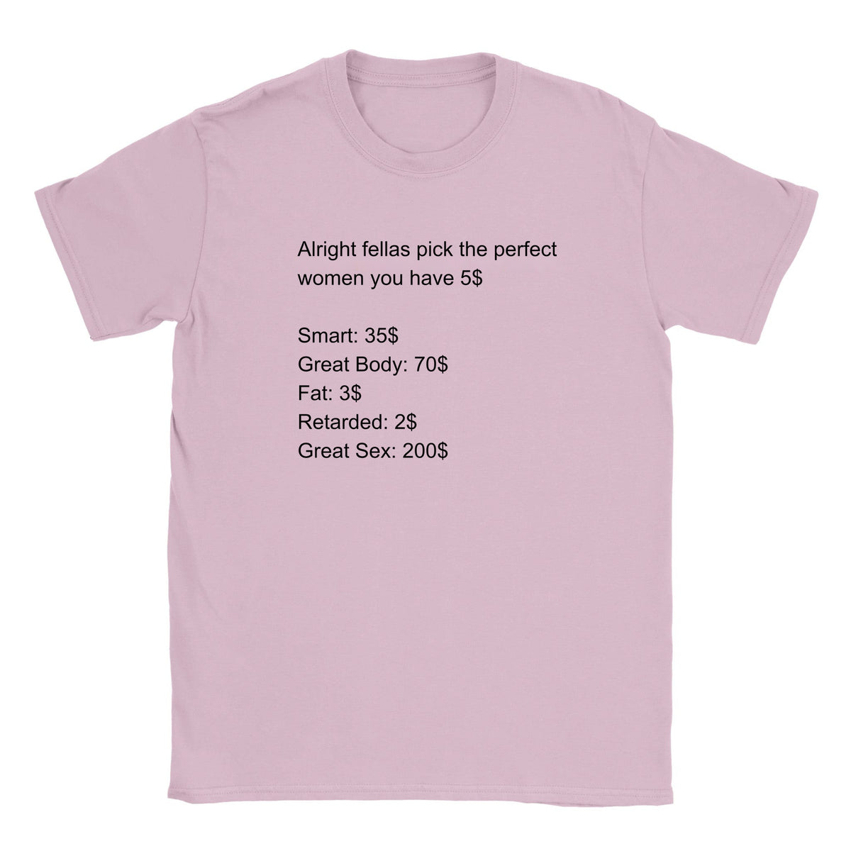 ALRIGHT FELLAS PICK THE PERFECT WOMEN YOU HAVE 5$ - BABY TEE – Light Pink