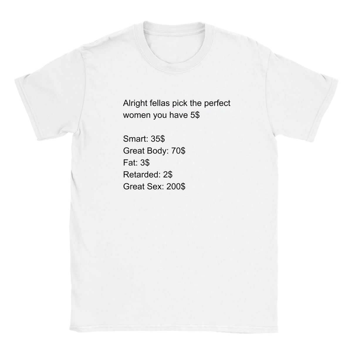 ALRIGHT FELLAS PICK THE PERFECT WOMEN YOU HAVE 5$ - BABY TEE – White