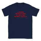 A WOMAN WITHOUT A MAN IS LIKE A FISH WITHOUT A BICYCLE - BABY TEE – Navy