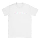 ART. ORGASMS. MONEY. PEACE. - BABY TEE – White