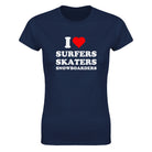 I LOVE SURFERS SKATERS SNOWBOARDERS - WOMEN'S TEE – Navy