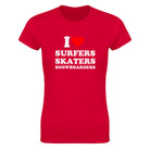 I LOVE SURFERS SKATERS SNOWBOARDERS - WOMEN'S TEE – Red