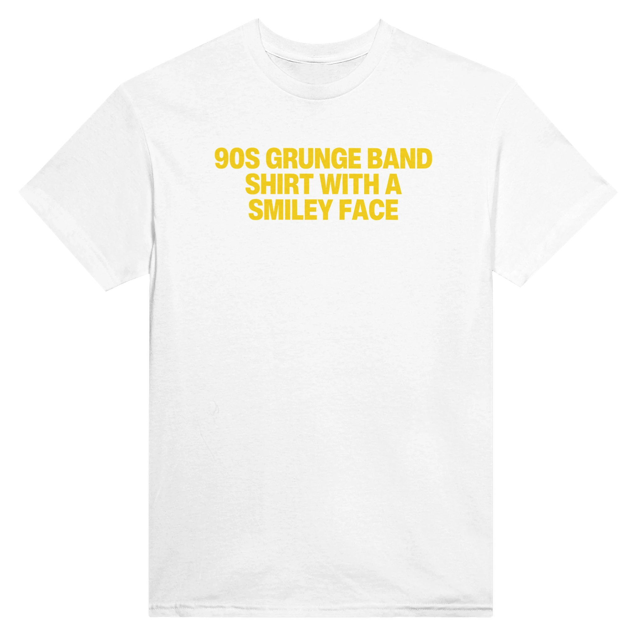 90S GRUNGE BAND SHIRT WITH A SMILEY FACE - TEE – White